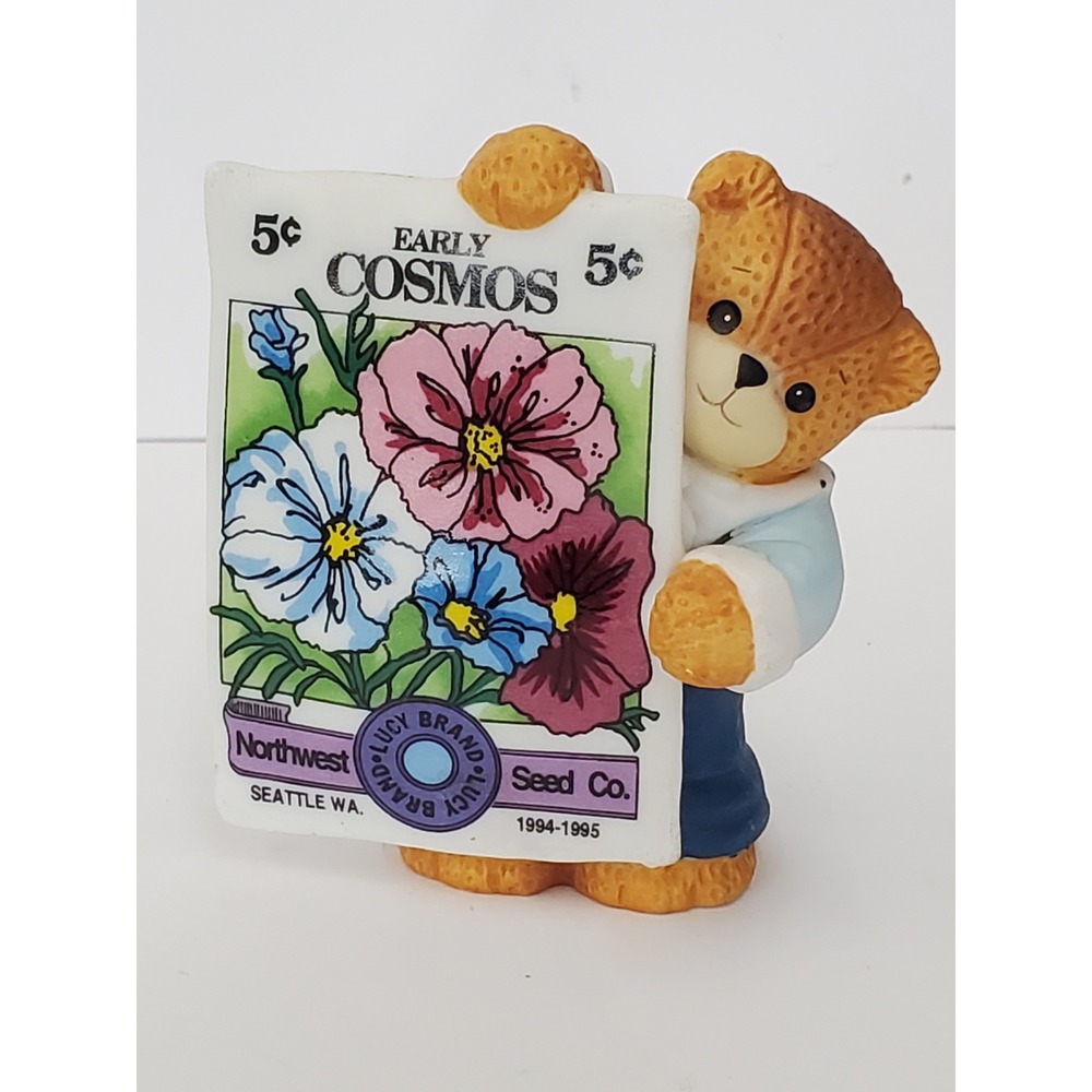 Vintage 1995 Lucy & Me Enesco Teddy Bear Early Cosmos Seed Packet Figurine
